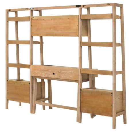 Fabian Distressed Light Brown 4-piece Computer Desk and Bookshelf Set - Ornate Home