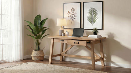 Fabian Distressed Light Brown 54-inch 2-drawer Computer Writing Desk - Ornate Home