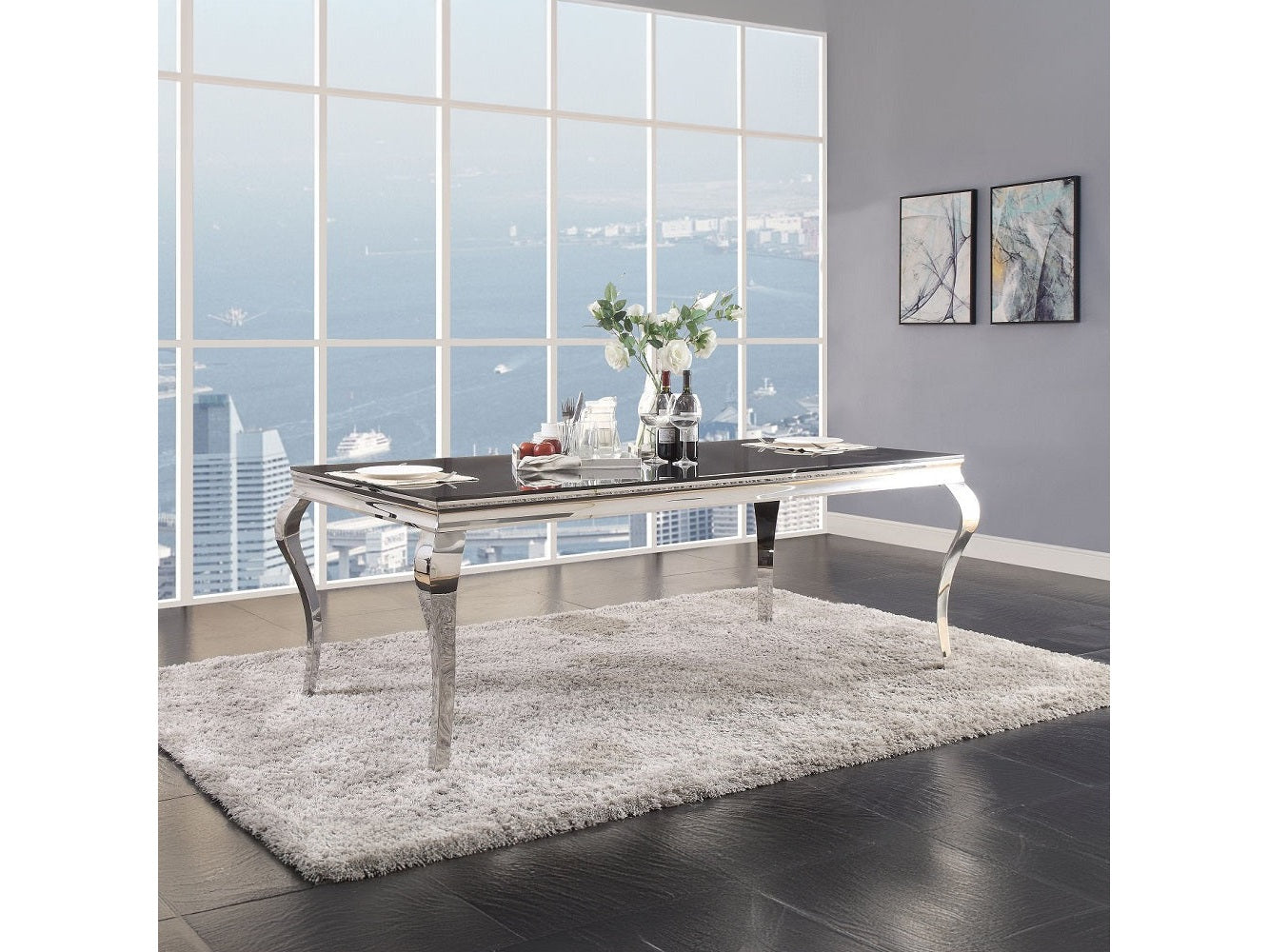 Fabiola Black Tempered Glass Dining Table - Ornate Home
