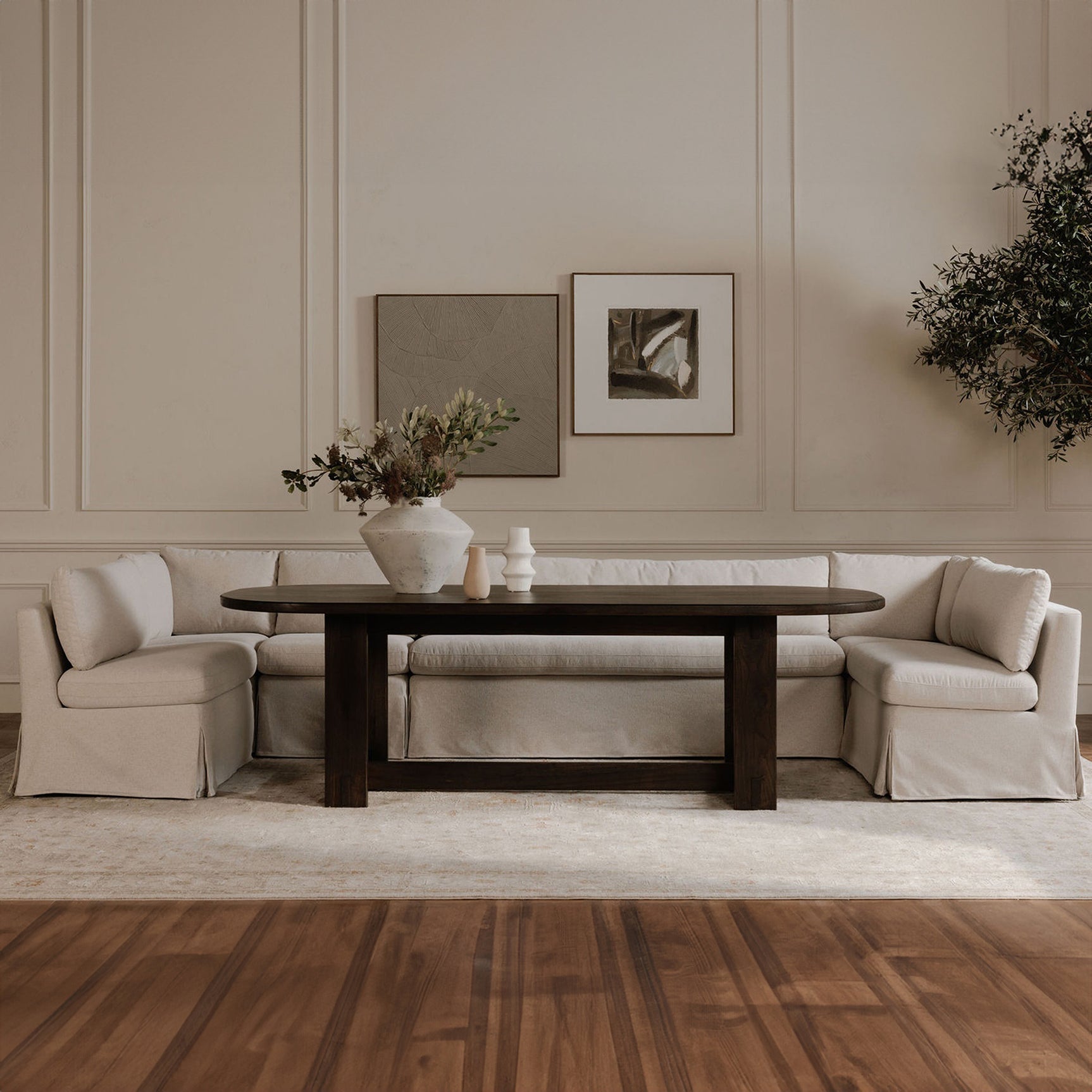 Fable Beige U Shape Slipcover Dining Banquette 168 in - Ornate Home