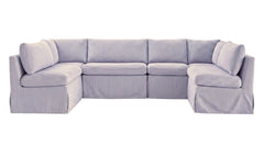 Fable Navy Stripe 121 in U-Shape Slipcover Dining Banquette - Ornate Home