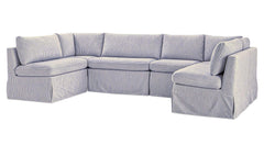 Fable Navy Stripe 121 in U-Shape Slipcover Dining Banquette - Ornate Home