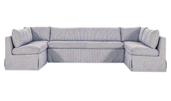 Fable Navy Stripe 129 in U-Shape Slipcover Dining Banquette - Ornate Home
