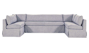 Fable Navy Stripe 129 in U-Shape Slipcover Dining Banquette - Ornate Home