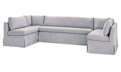 Fable Navy Stripe 129 in U-Shape Slipcover Dining Banquette - Ornate Home