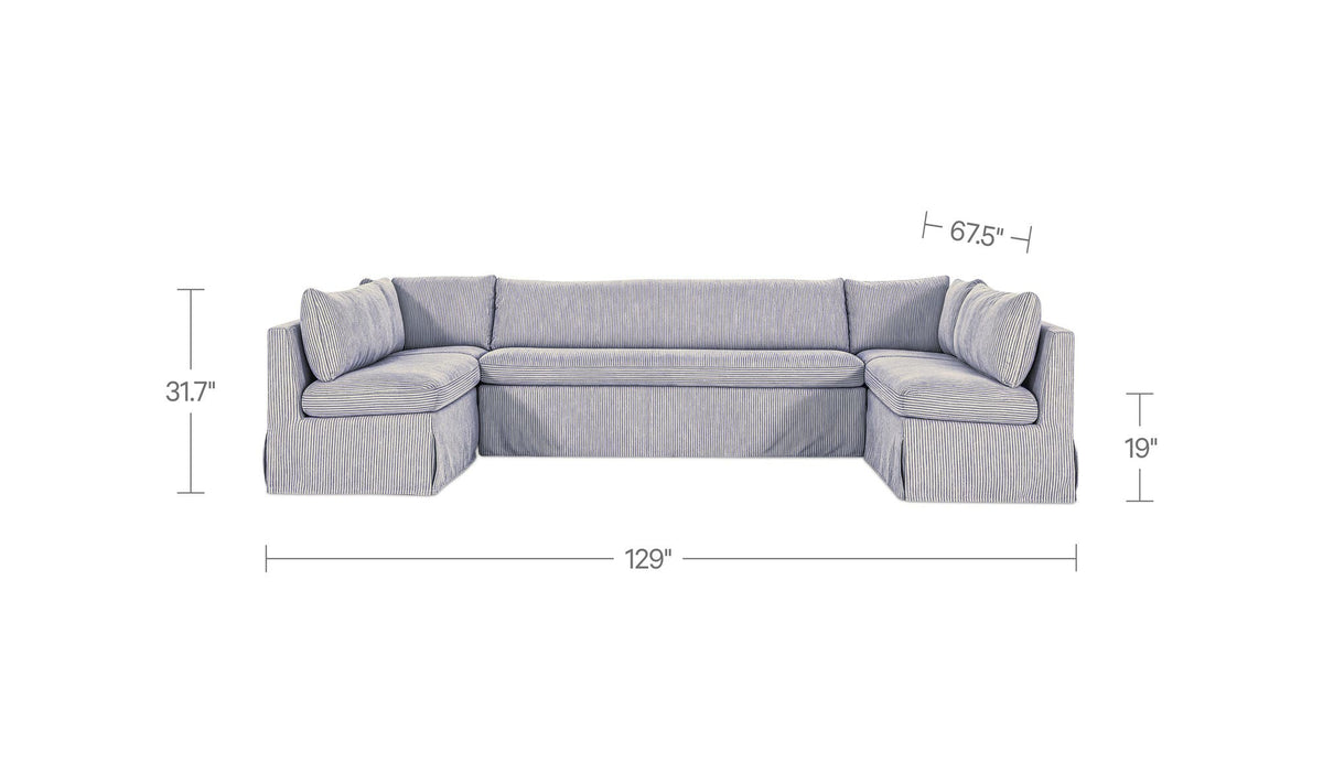 Fable Navy Stripe 129 in U-Shape Slipcover Dining Banquette - Ornate Home