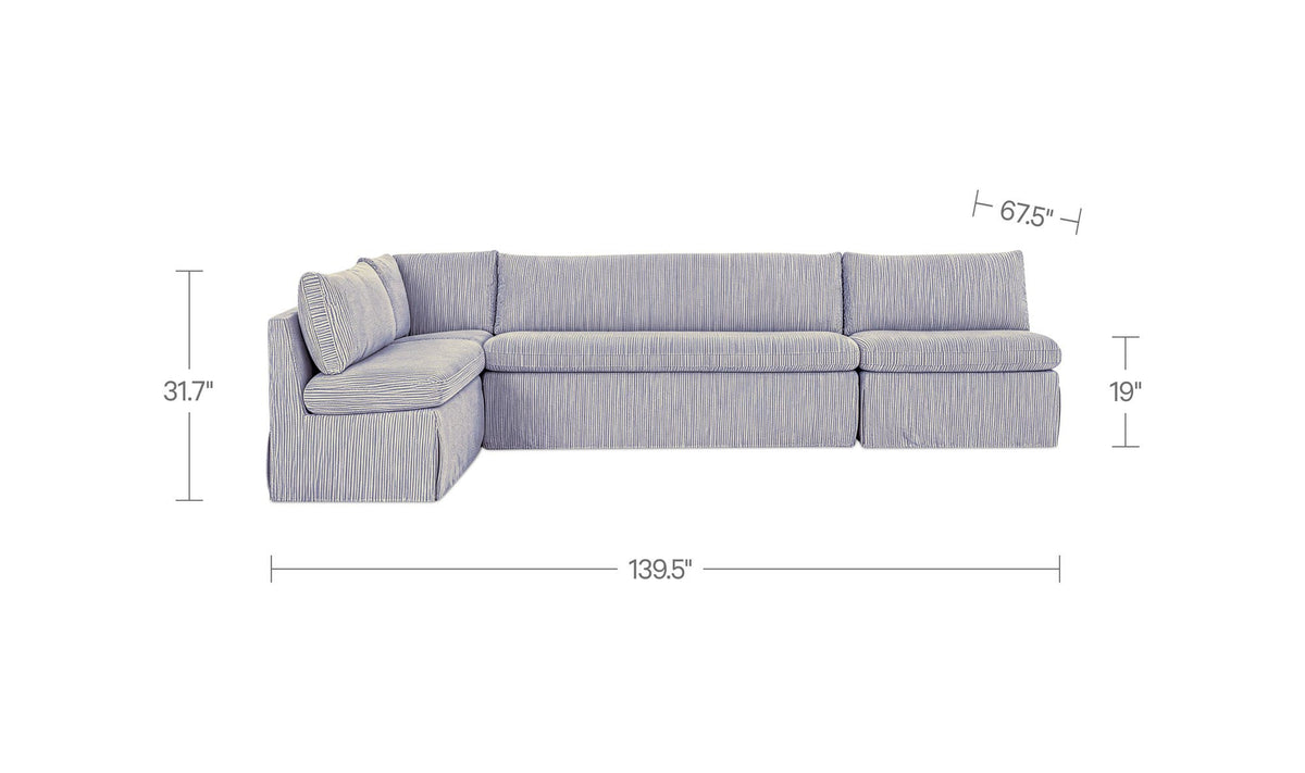 Fable Navy Stripe 139.5 in L-Shape Slipcover Dining Banquette