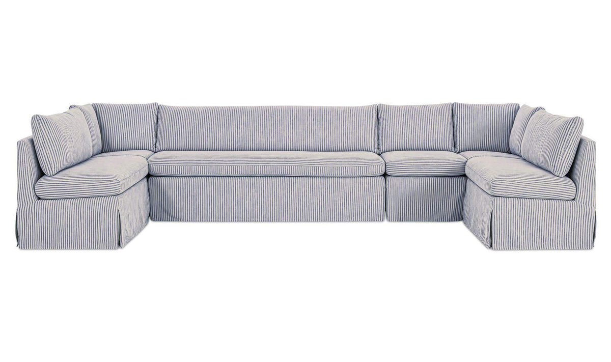 Fable Navy Stripe 154 in U-Shape Slipcover Dining Banquette - Ornate Home