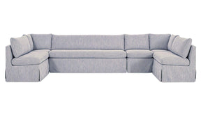 Fable Navy Stripe 154 in U-Shape Slipcover Dining Banquette - Ornate Home