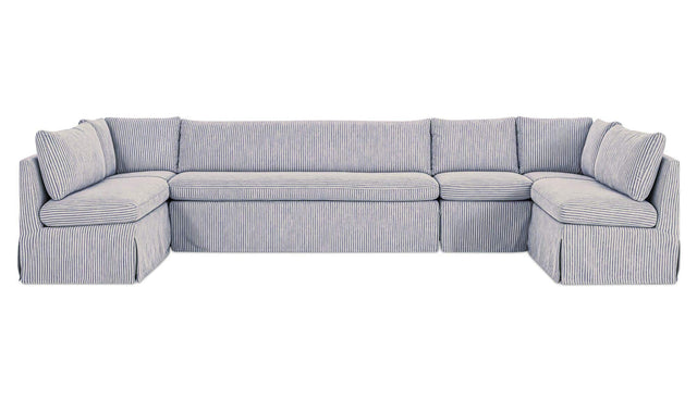 Fable Navy Stripe 154 in U-Shape Slipcover Dining Banquette - Ornate Home