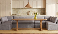 Fable Navy Stripe 154 in U-Shape Slipcover Dining Banquette - Ornate Home