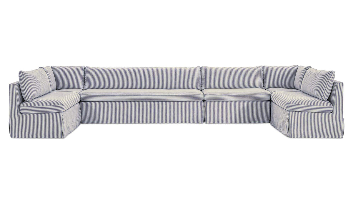 Fable Navy Stripe 168 in U-Shape Slipcover Dining Banquette - Ornate Home