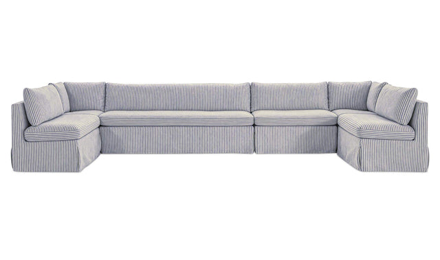 Fable Navy Stripe 168 in U-Shape Slipcover Dining Banquette - Ornate Home