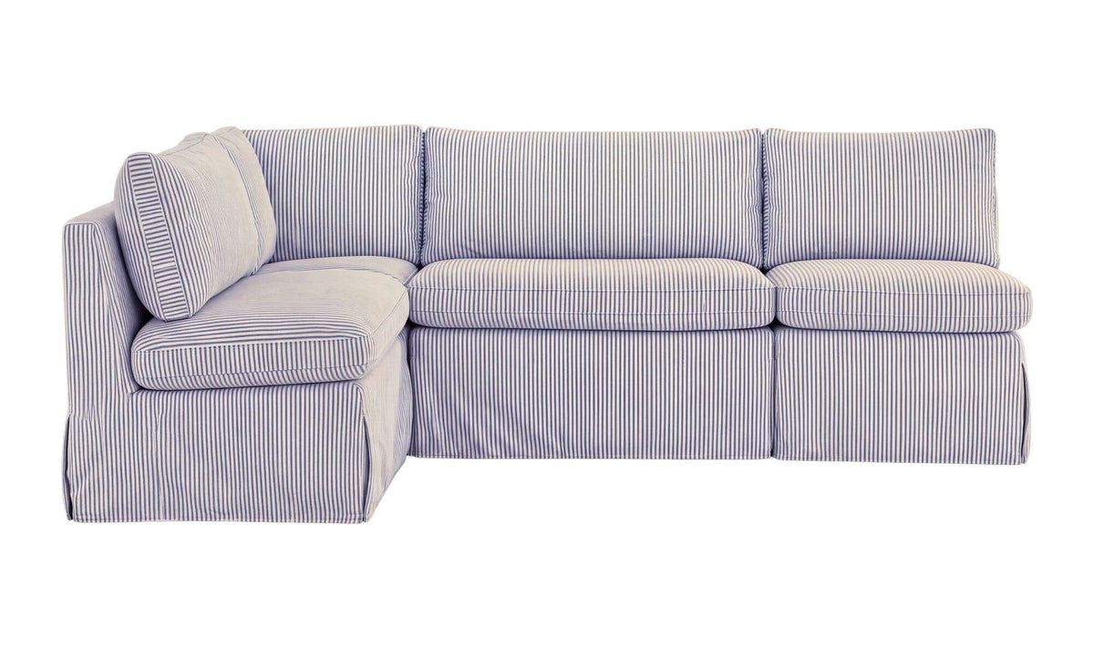 Fable Navy Stripe 96 in L-Shape Slipcover Dining Banquette - Ornate Home