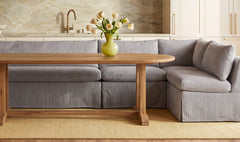 Fable Navy Stripe 96 in L-Shape Slipcover Dining Banquette - Ornate Home