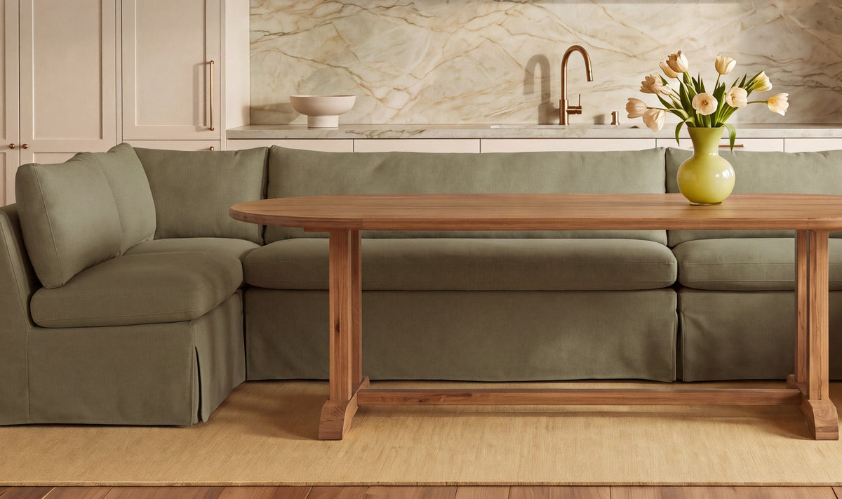 Fable Olive 139.5 in L-Shape Slipcover Dining Banquette - Ornate Home