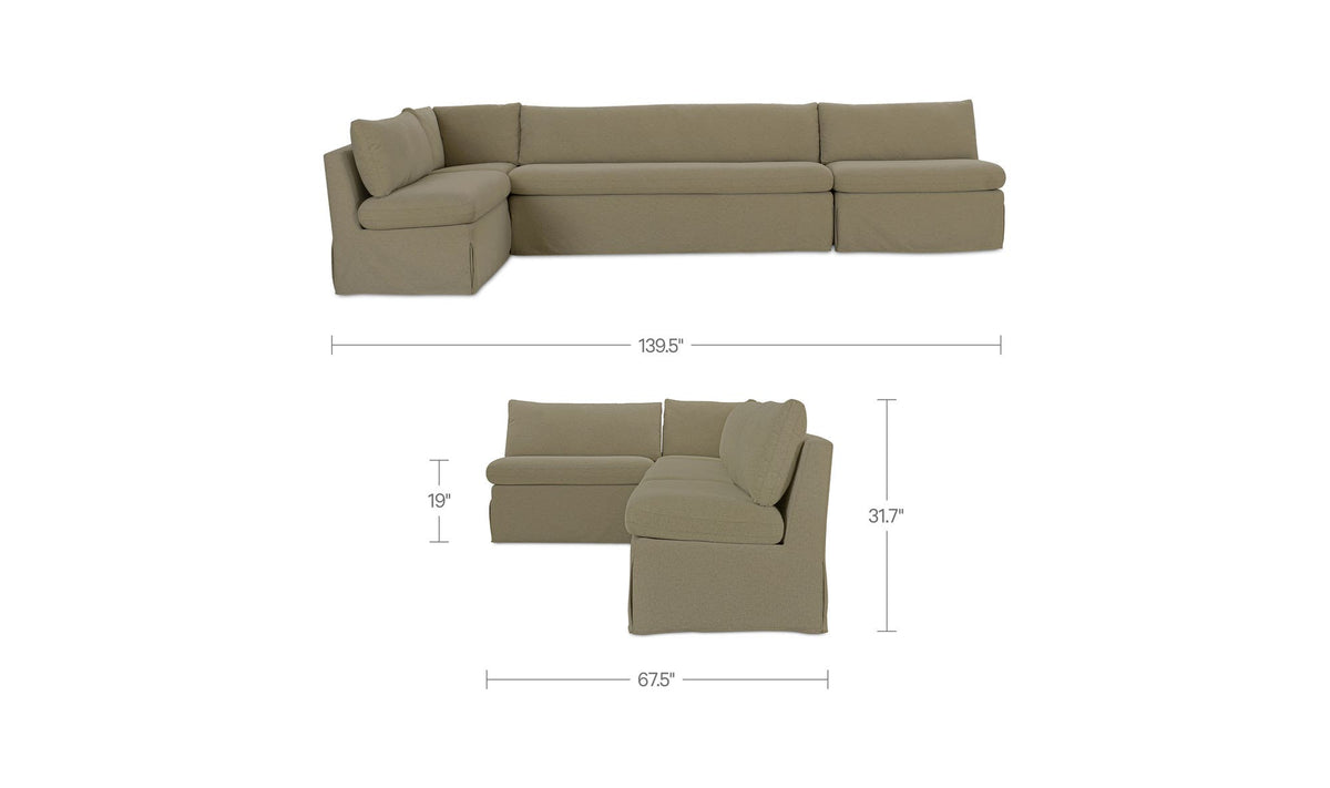 Fable Olive 139.5 in L-Shape Slipcover Dining Banquette - Ornate Home