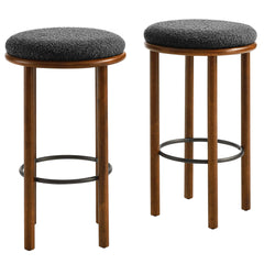Fable Walnut/Charcoal Boucle Fabric Bar Stools (Set of 2) - Ornate Home