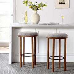 Fable Walnut/Taupe Boucle Fabric Bar Stools (Set of 2) - Ornate Home