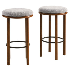 Fable Walnut/Taupe Boucle Fabric Bar Stools (Set of 2) - Ornate Home