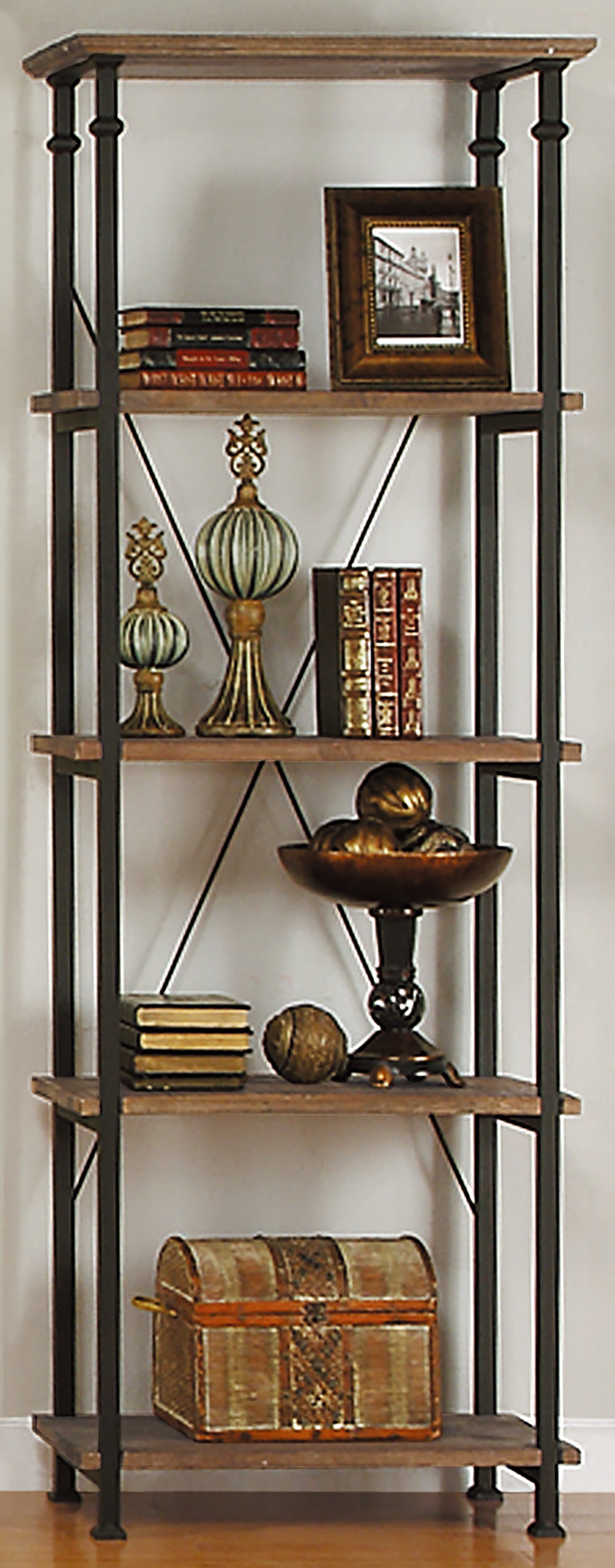Factory Brown/Black Metal Bookcase - Ornate Home