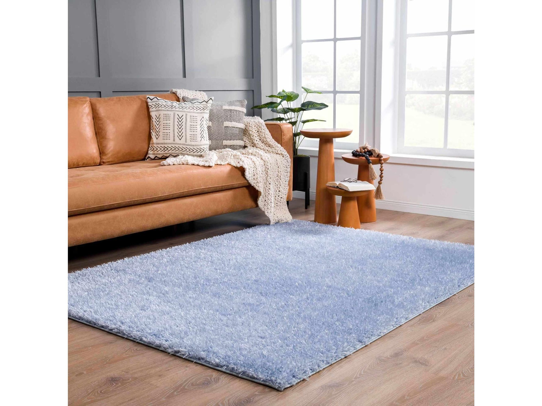Faina Solid Aqua Shag Washable Area Rug - Clearance - Ornate Home