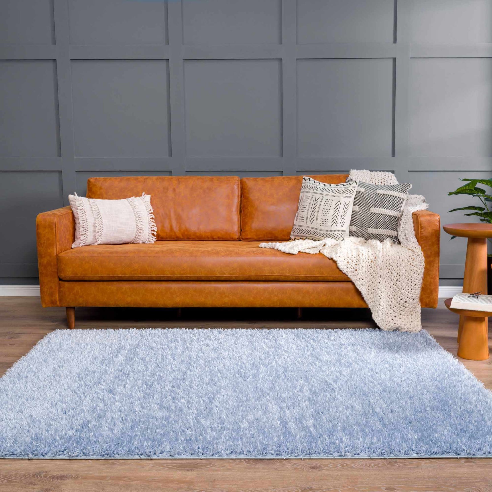 Faina Solid Aqua Shag Washable Area Rug - Clearance - Ornate Home