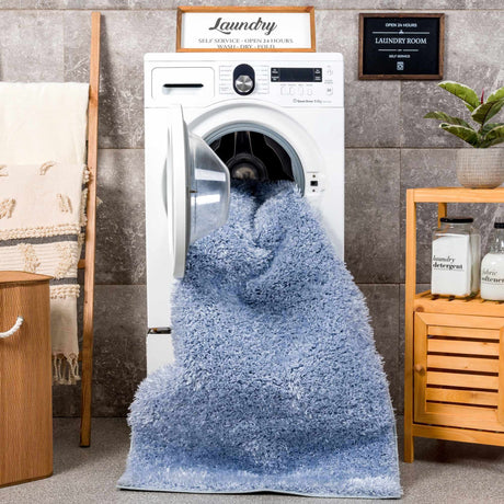 Faina Solid Aqua Shag Washable Area Rug - Clearance - Ornate Home