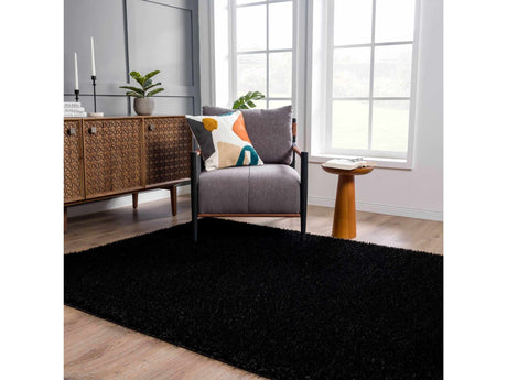 Faina Solid Black Shag Rug Washable - Ornate Home