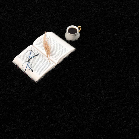 Faina Solid Black Shag Rug Washable - Ornate Home