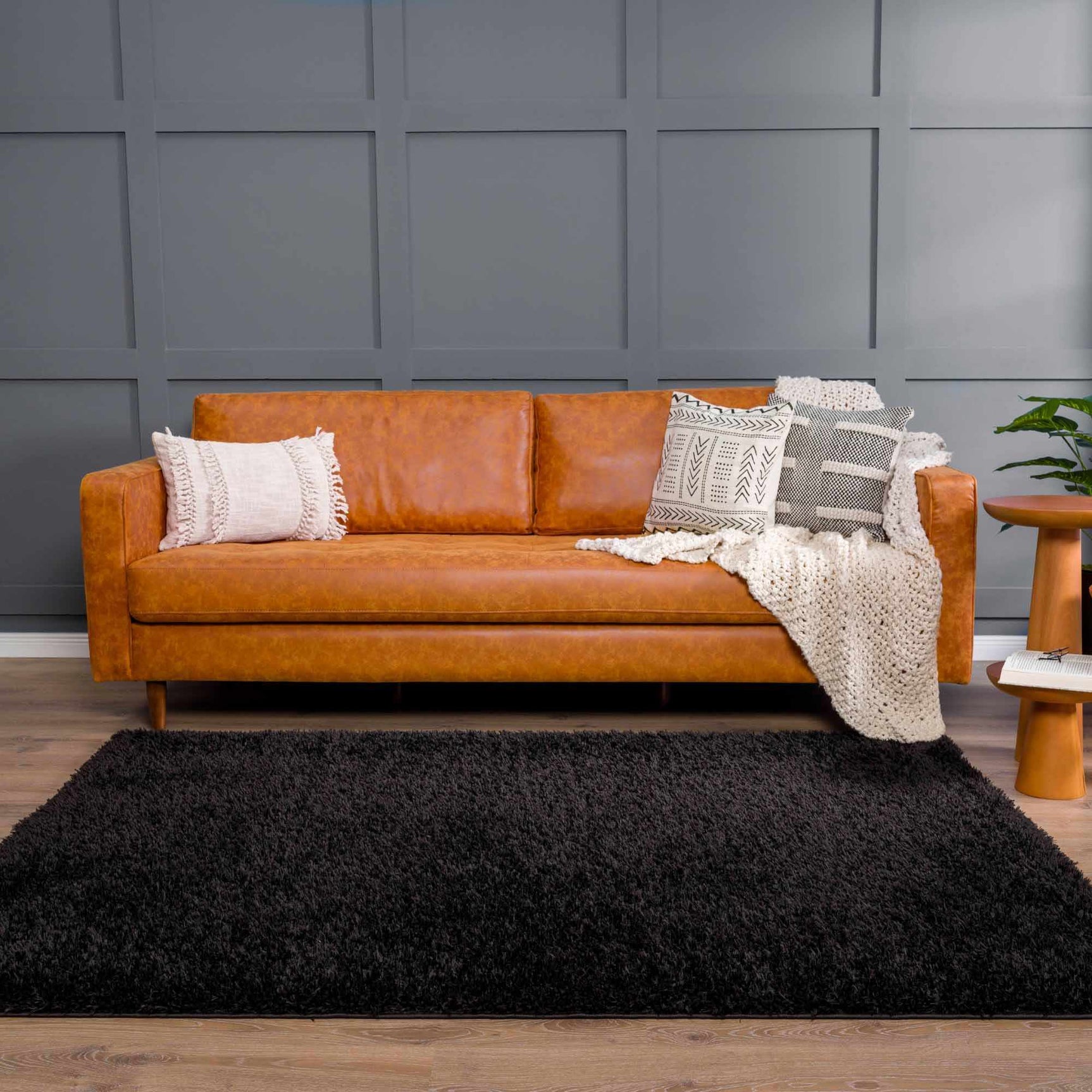 Faina Solid Black Shag Rug Washable - Ornate Home