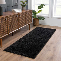 Faina Solid Black Shag Washable Area Rug - Clearance - Ornate Home