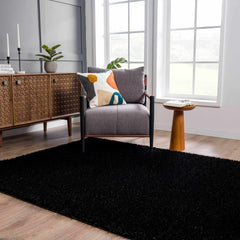Faina Solid Black Shag Washable Area Rug - Clearance - Ornate Home