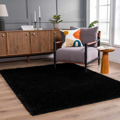 Faina Solid Black Shag Washable Area Rug - Clearance - Ornate Home