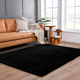 Faina Solid Black Shag Washable Area Rug - Clearance - Ornate Home