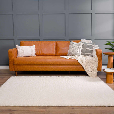 Faina Solid Cream Shag Rug Washable - Ornate Home