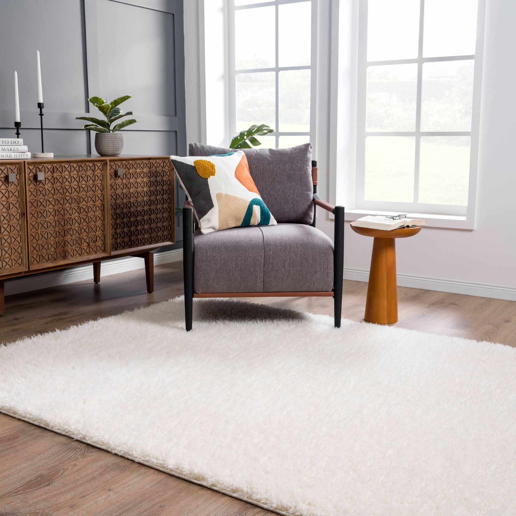 Faina Solid Cream Shag Rug Washable - Ornate Home