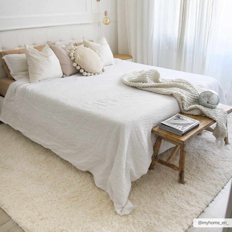 Faina Solid Cream Shag Rug Washable - Ornate Home