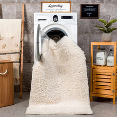 Faina Solid Cream Shag Washable Area Rug - Clearance - Ornate Home