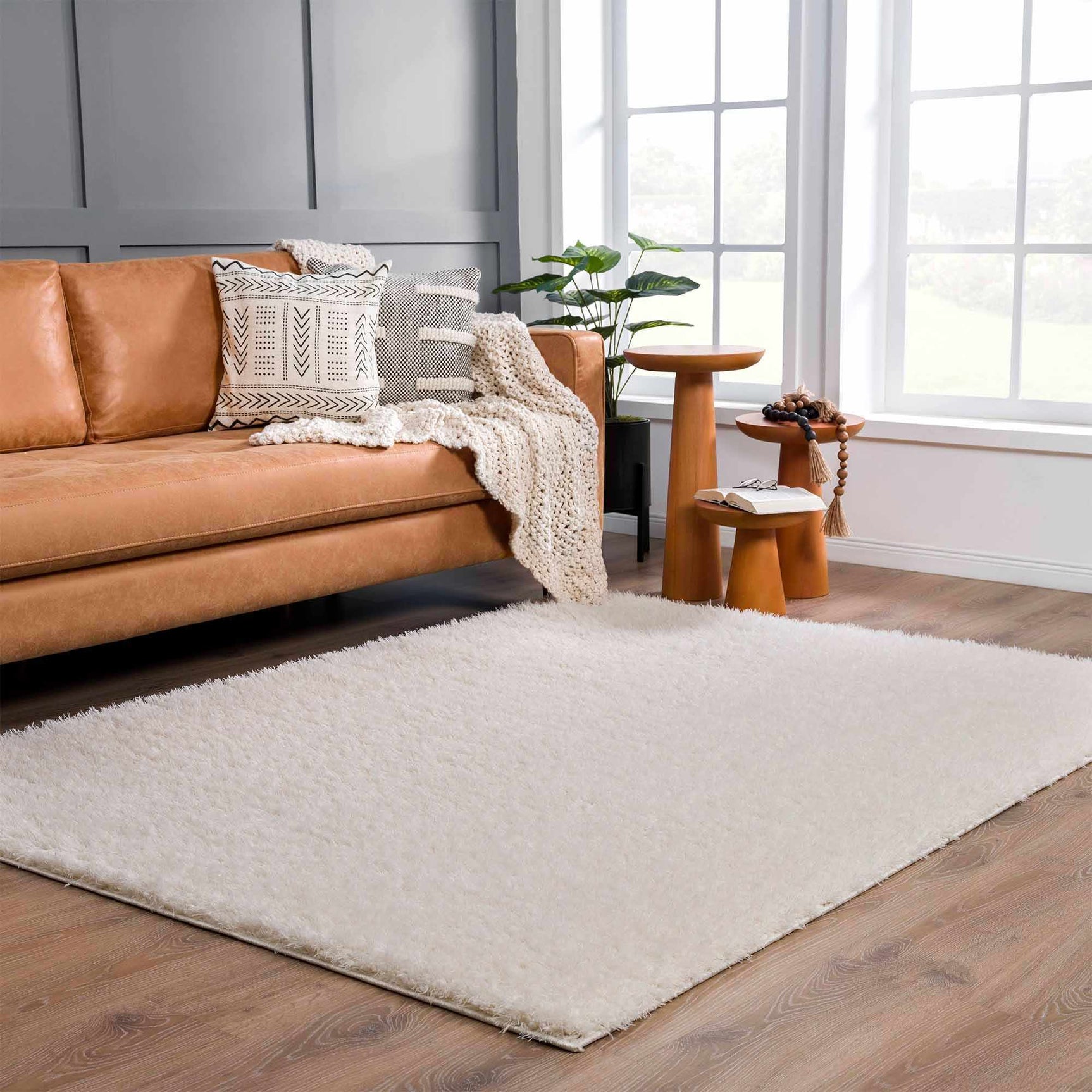 Faina Solid Cream Shag Washable Area Rug - Clearance - Ornate Home