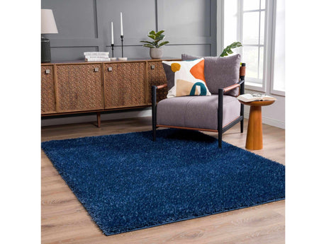 Faina Solid Dark Blue Shag Rug Washable - Ornate Home