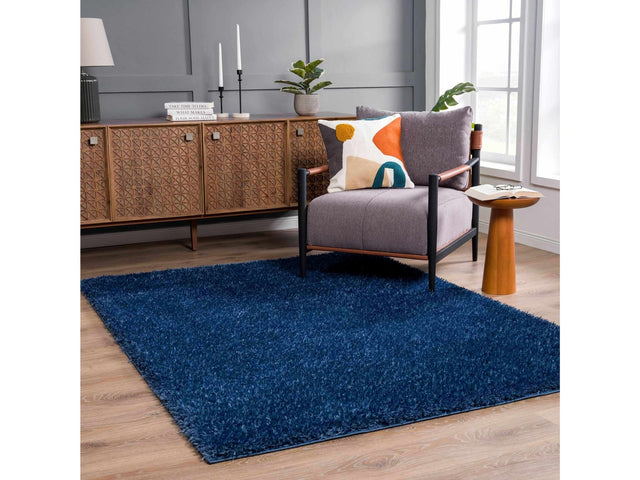 Faina Solid Dark Blue Shag Rug Washable - Ornate Home
