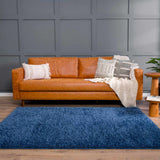 Faina Solid Dark Blue Shag Rug Washable - Ornate Home