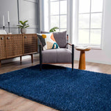 Faina Solid Dark Blue Shag Washable Area Rug - Clearance - Ornate Home