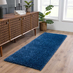 Faina Solid Dark Blue Shag Washable Area Rug - Clearance - Ornate Home