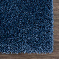 Faina Solid Dark Blue Shag Washable Area Rug - Clearance - Ornate Home