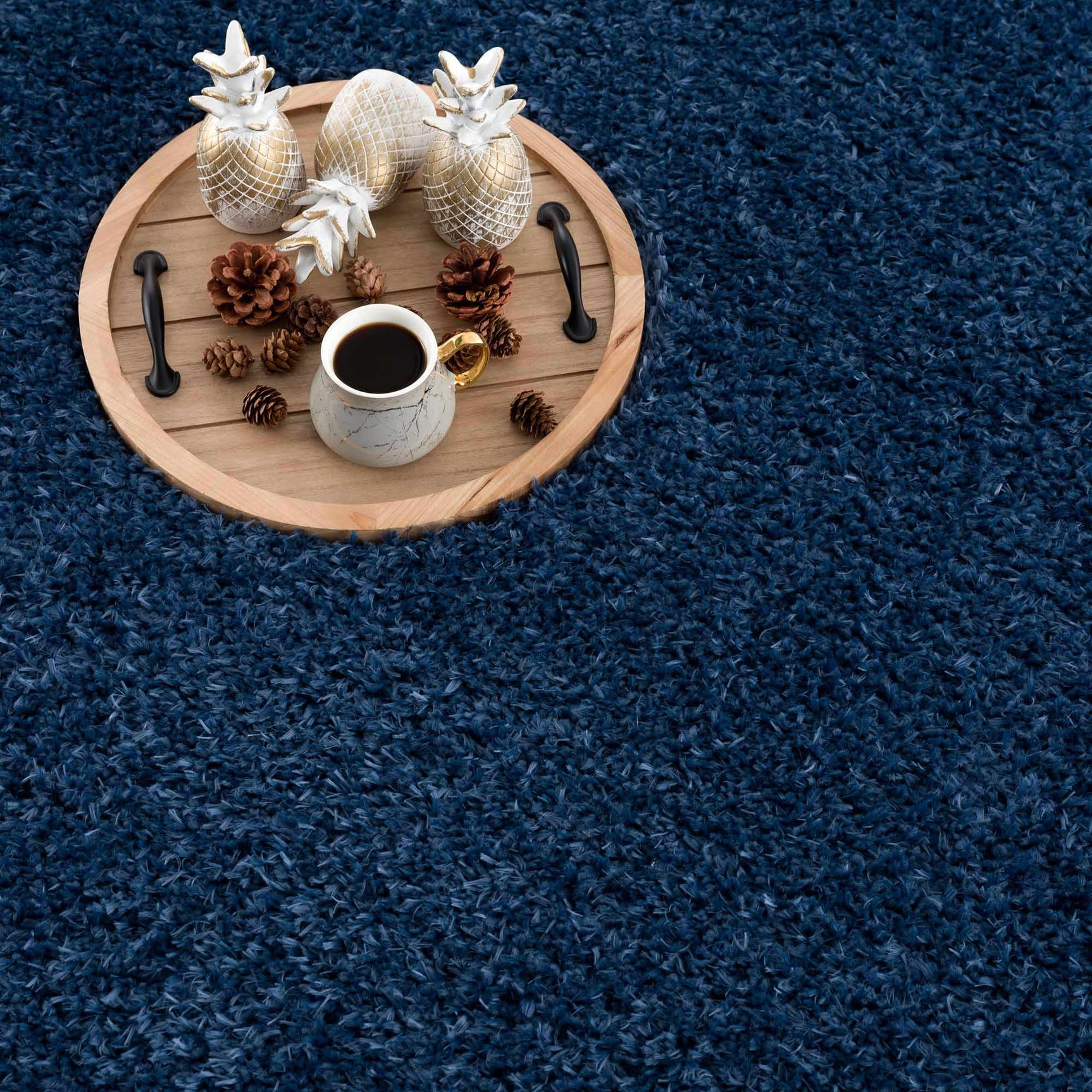 Faina Solid Dark Blue Shag Washable Area Rug - Clearance - Ornate Home