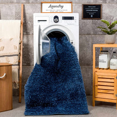 Faina Solid Dark Blue Shag Washable Area Rug - Clearance - Ornate Home