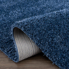 Faina Solid Dark Blue Shag Washable Area Rug - Clearance - Ornate Home