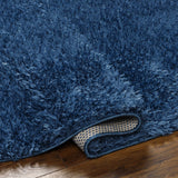 Faina Solid Dark Blue Shag Washable Area Rug - Clearance - Ornate Home